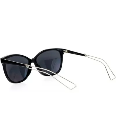 Wire Metal Temple Tip Oversize Cat Eye Horn Rim Sunglasses - Black Silver - C012DA4L25Z $10.16 Wayfarer