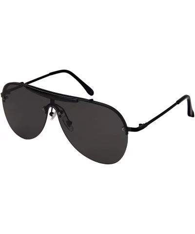 Sweat Bar Flat Top Aviator Sunglasses Men Women Mono Lens 55704-FLAP - Black Frame/Grey Lens - CV18KDTAU9M $8.24 Aviator