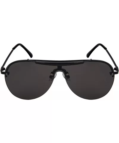 Sweat Bar Flat Top Aviator Sunglasses Men Women Mono Lens 55704-FLAP - Black Frame/Grey Lens - CV18KDTAU9M $8.24 Aviator