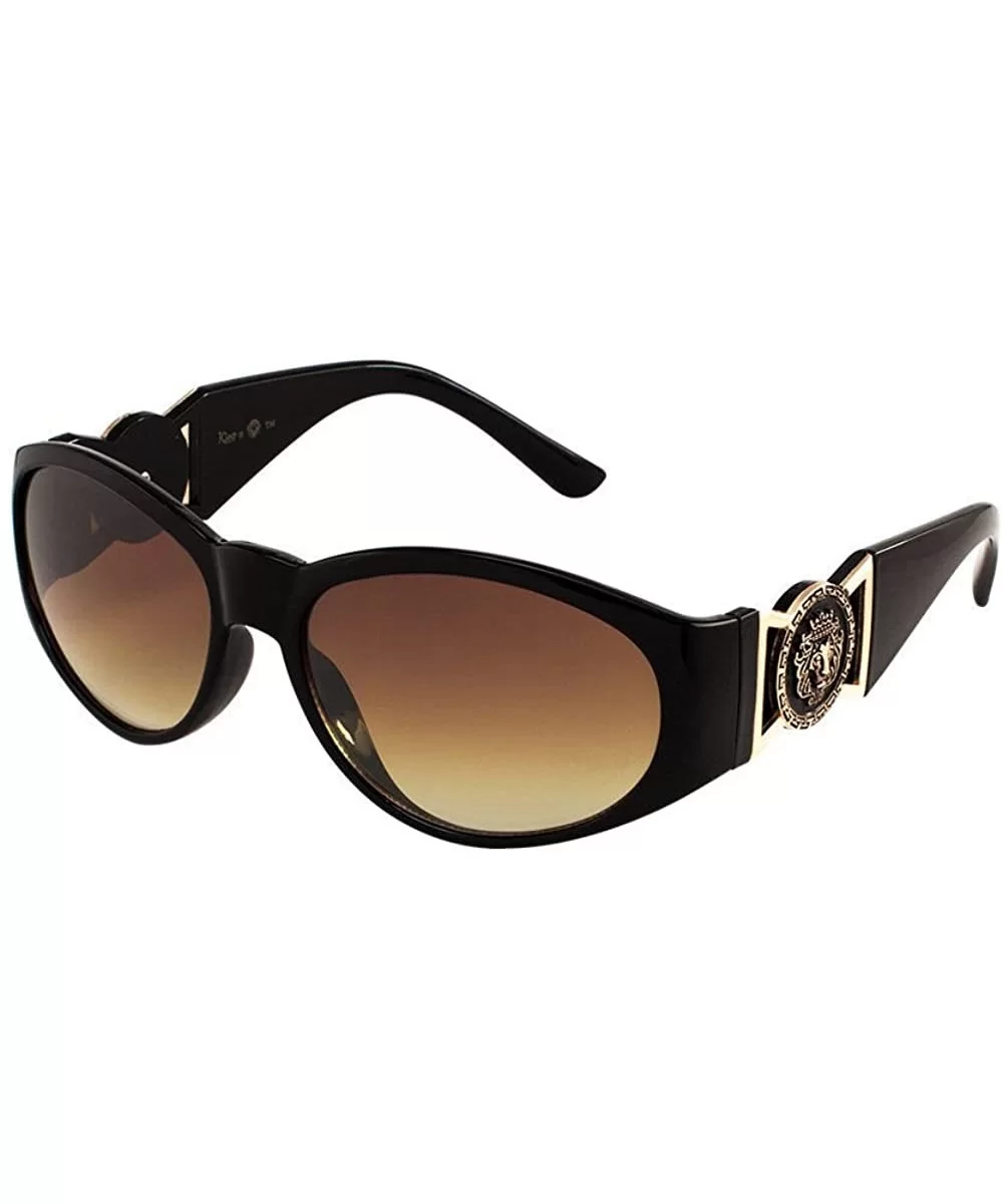 Oval Gold Lion Head Medallion Sunglasses - Black - CF182G8XHQN $7.61 Oval