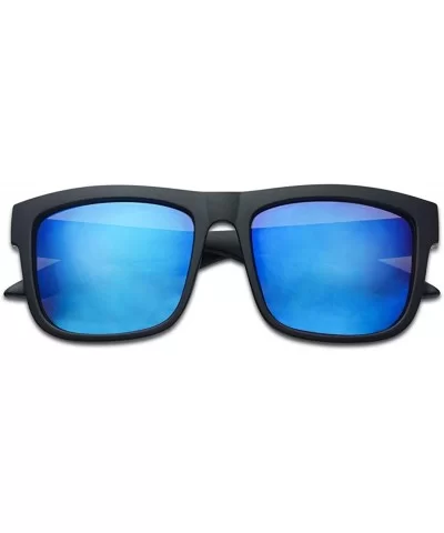 Classic Square Transparent Frame Sunglasses Mirrored Retro Sport Fashion Shades - Black Frame - Blue - CA18ICC4LEG $10.66 Rim...