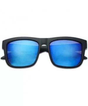 Classic Square Transparent Frame Sunglasses Mirrored Retro Sport Fashion Shades - Black Frame - Blue - CA18ICC4LEG $10.66 Rim...