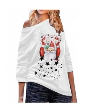 Tops Christmas Women's Off The Shoulder Loose Casual Long Sleeve Christmas Print Tops Oversized Shirt Sweater - CP18AGGS083 $...