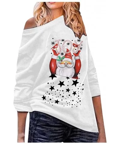 Tops Christmas Women's Off The Shoulder Loose Casual Long Sleeve Christmas Print Tops Oversized Shirt Sweater - CP18AGGS083 $...