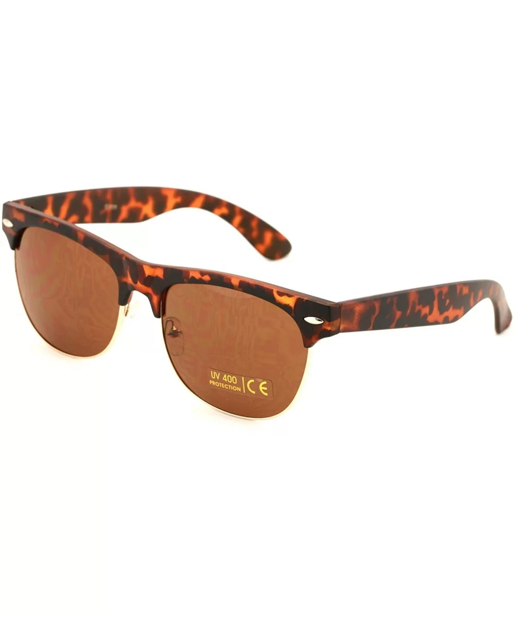 Classic Half Rim Round Vintage Retro Sunglasses - Brown - CH182XO3YAT $7.15 Semi-rimless