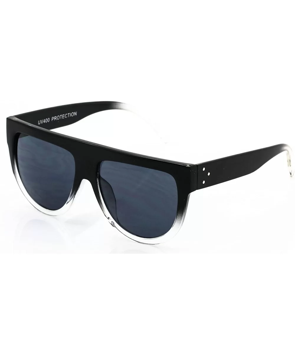 Vintage Shadow Designer Flat Top Aviator Oversize Women Gradient Sunglasses - Black - White 2 - CZ1864KTC9H $5.07 Oversized