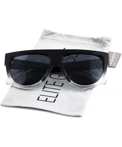 Vintage Shadow Designer Flat Top Aviator Oversize Women Gradient Sunglasses - Black - White 2 - CZ1864KTC9H $5.07 Oversized