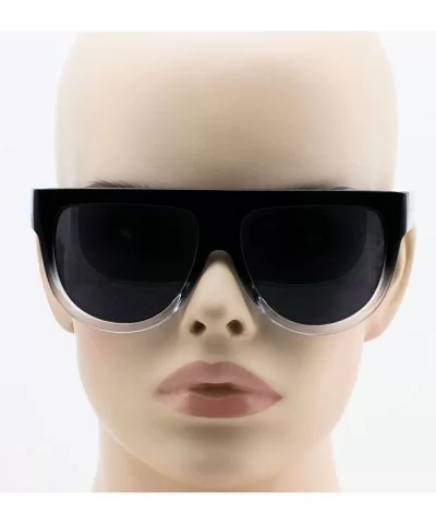 Vintage Shadow Designer Flat Top Aviator Oversize Women Gradient Sunglasses - Black - White 2 - CZ1864KTC9H $5.07 Oversized