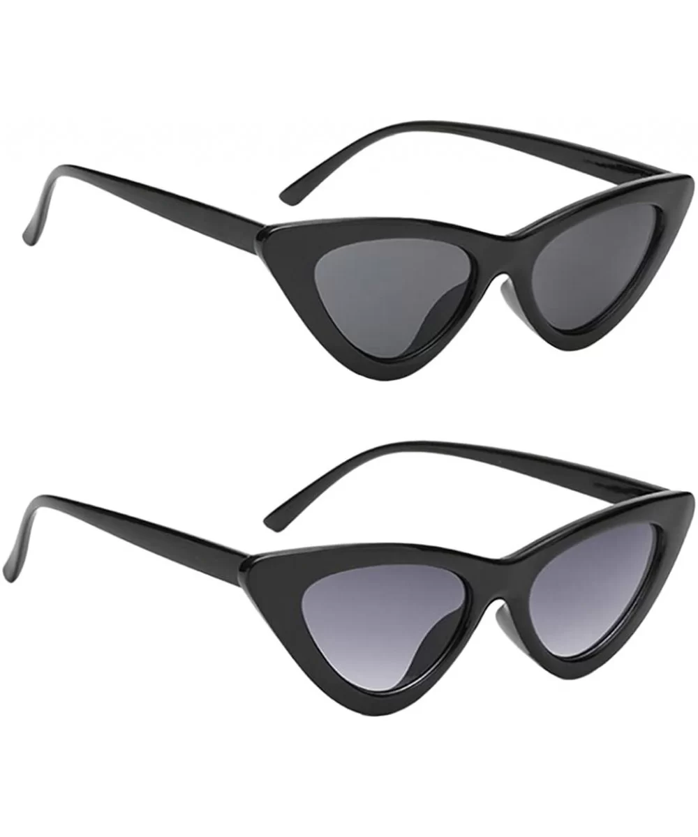 2Pcs Set Woman Girls Female Cat Eye Triangle Frame Sunglasses New UV400 - Black & Black Gray - CJ198CNYXEW $12.86 Cat Eye