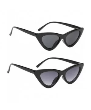 2Pcs Set Woman Girls Female Cat Eye Triangle Frame Sunglasses New UV400 - Black & Black Gray - CJ198CNYXEW $12.86 Cat Eye