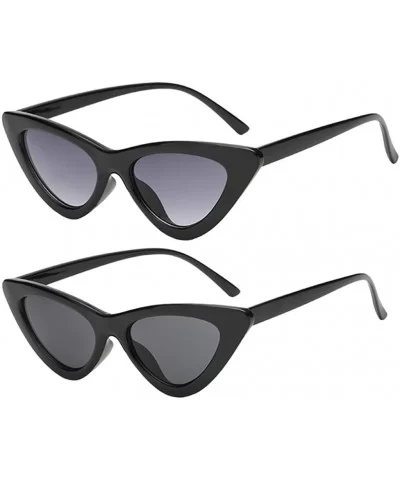 2Pcs Set Woman Girls Female Cat Eye Triangle Frame Sunglasses New UV400 - Black & Black Gray - CJ198CNYXEW $12.86 Cat Eye