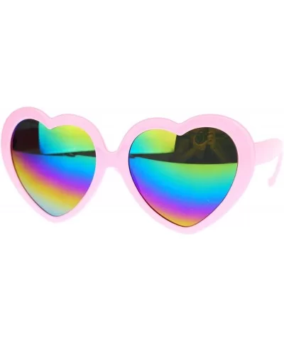 Womens Mirrored Rusta Mirror Lens Plastic Frame Heart Shape Sunglasses - Pink - CO11O208RFB $8.13 Oval