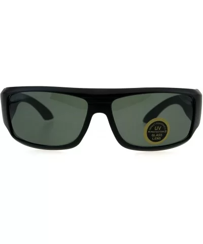 Tempered Glass Lens Mens Flat Top Motorcycle Biker Rectangle Sunglasses - Matte Black Green - CX18H4NCT9Y $6.88 Rectangular