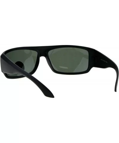 Tempered Glass Lens Mens Flat Top Motorcycle Biker Rectangle Sunglasses - Matte Black Green - CX18H4NCT9Y $6.88 Rectangular