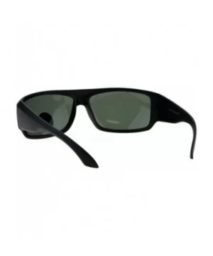 Tempered Glass Lens Mens Flat Top Motorcycle Biker Rectangle Sunglasses - Matte Black Green - CX18H4NCT9Y $6.88 Rectangular