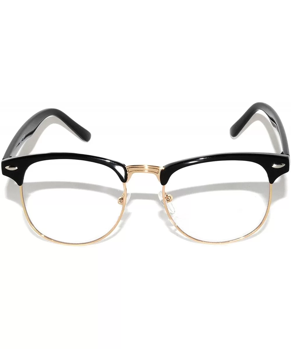 Classic Half Frame Horned Rim Sunglasses Colorful Lens Retro Stylish - Clear Lens Black-gold - C511QDTDGOB $8.28 Rimless