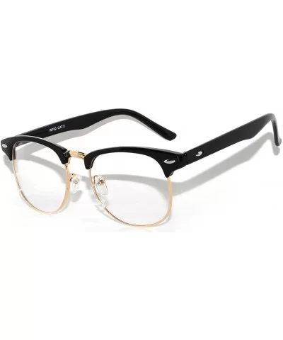 Classic Half Frame Horned Rim Sunglasses Colorful Lens Retro Stylish - Clear Lens Black-gold - C511QDTDGOB $8.28 Rimless