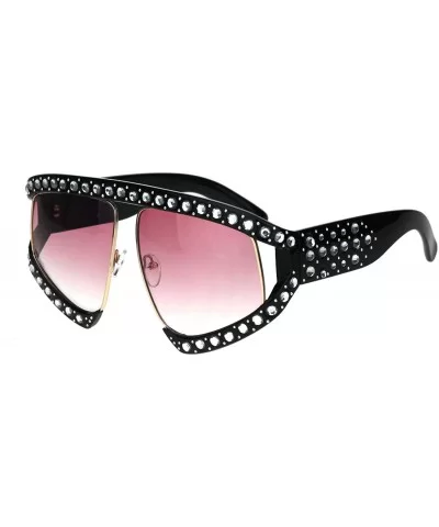 Super Oversized Rhinestones Sunglasses Womens Diva Fashion Shades - Black (Pink) - C418SQ4K44A $8.09 Oversized