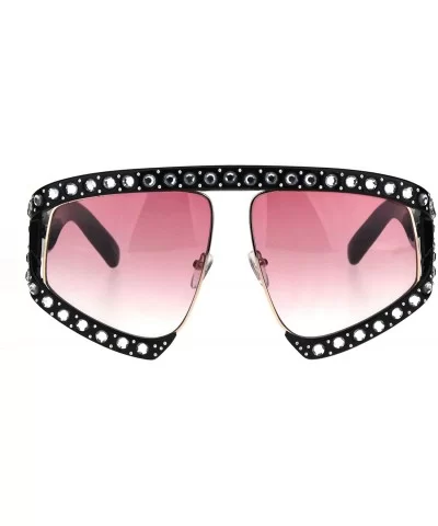 Super Oversized Rhinestones Sunglasses Womens Diva Fashion Shades - Black (Pink) - C418SQ4K44A $8.09 Oversized