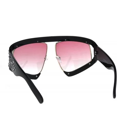 Super Oversized Rhinestones Sunglasses Womens Diva Fashion Shades - Black (Pink) - C418SQ4K44A $8.09 Oversized