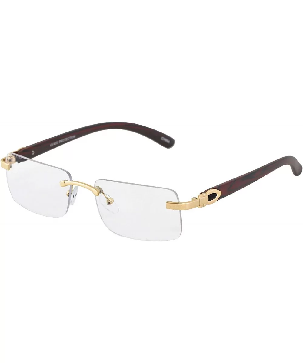 Slim Rimless Rectangular Metal & Wood Art Aviator Sunglasses - Gold - Cherry Wood Clear - CP18TMGL7MK $11.49 Rimless