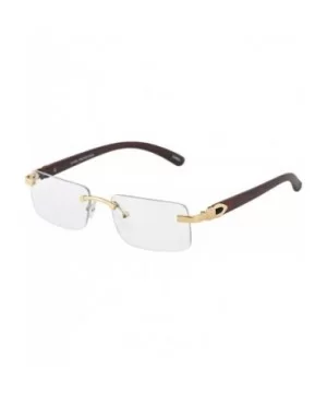 Slim Rimless Rectangular Metal & Wood Art Aviator Sunglasses - Gold - Cherry Wood Clear - CP18TMGL7MK $11.49 Rimless