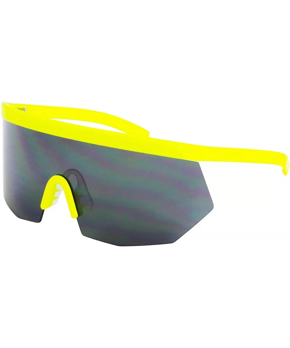 Oversized Super Shield Rainbow Mirrored Lens Semi Rimless Style Retro Flat Top Sunglasses - Yellow - CO18U2O3K0L $8.38 Oval