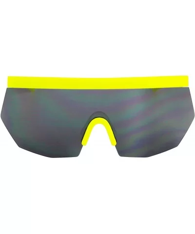 Oversized Super Shield Rainbow Mirrored Lens Semi Rimless Style Retro Flat Top Sunglasses - Yellow - CO18U2O3K0L $8.38 Oval