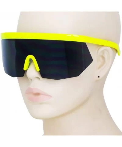 Oversized Super Shield Rainbow Mirrored Lens Semi Rimless Style Retro Flat Top Sunglasses - Yellow - CO18U2O3K0L $8.38 Oval