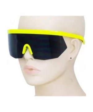 Oversized Super Shield Rainbow Mirrored Lens Semi Rimless Style Retro Flat Top Sunglasses - Yellow - CO18U2O3K0L $8.38 Oval