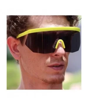 Oversized Super Shield Rainbow Mirrored Lens Semi Rimless Style Retro Flat Top Sunglasses - Yellow - CO18U2O3K0L $8.38 Oval