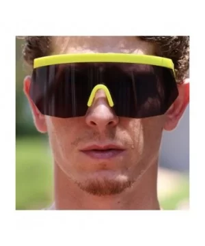 Oversized Super Shield Rainbow Mirrored Lens Semi Rimless Style Retro Flat Top Sunglasses - Yellow - CO18U2O3K0L $8.38 Oval