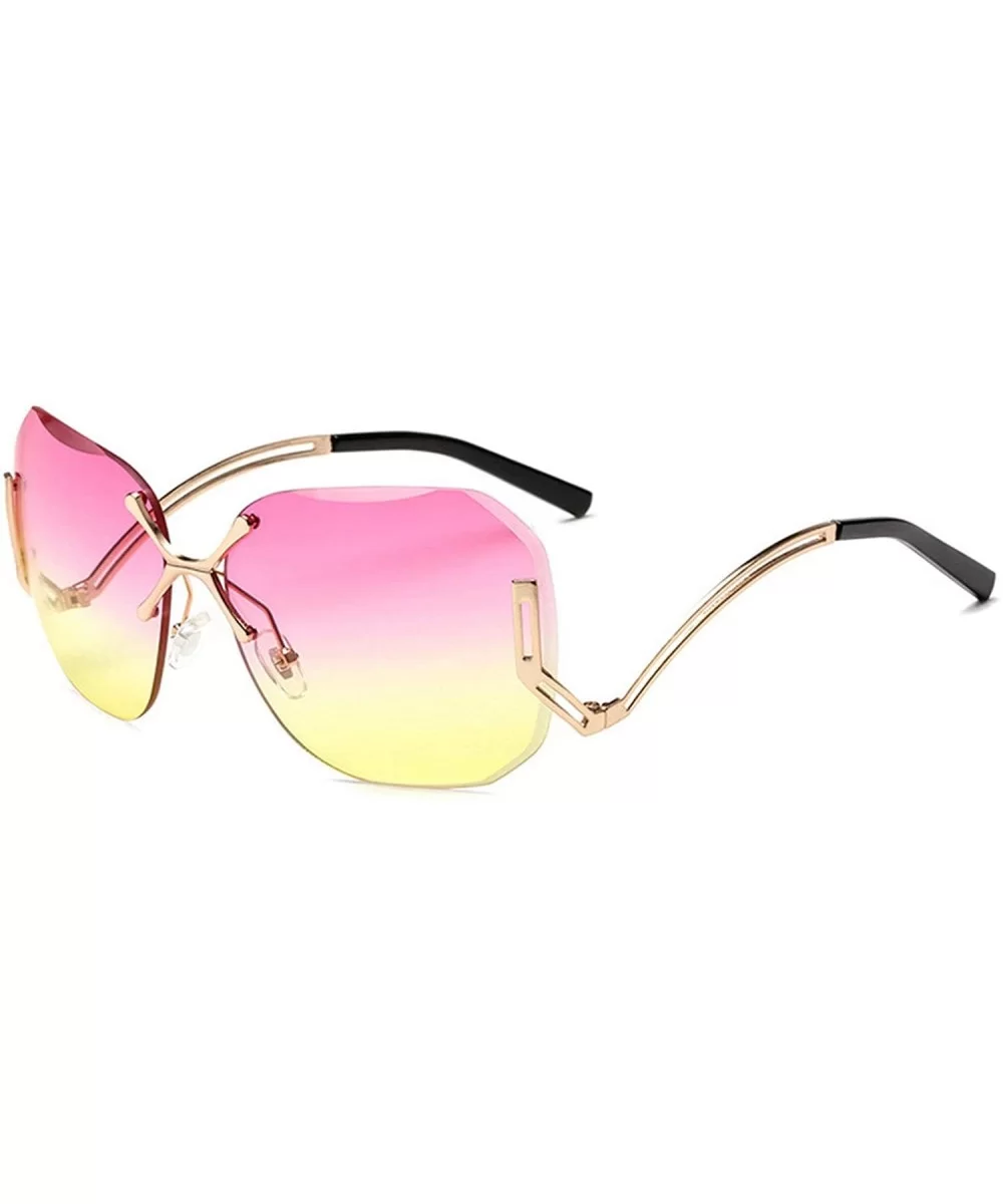 Rimless Oversized Vintage Retro Style Eye Glasses Sunglasses - Gold-pink Yellow - C317Y0DZO7U $6.90 Oversized