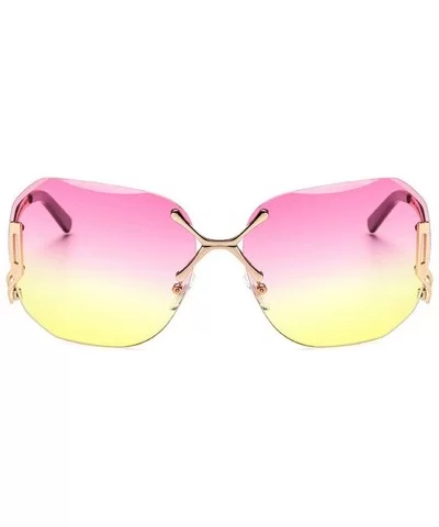 Rimless Oversized Vintage Retro Style Eye Glasses Sunglasses - Gold-pink Yellow - C317Y0DZO7U $6.90 Oversized