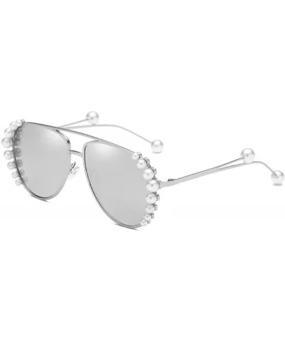 European and American trendscross-border pearl models unisex sunglasses - White Mercury - CB18H32C7MT $8.55 Oval