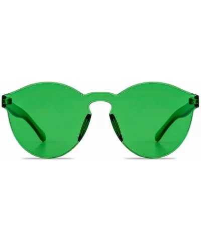 One Piece Rimless Sunglasses Transparent Candy Color Tinted Eyewear - Green - CV18D4LHAUX $7.44 Oversized