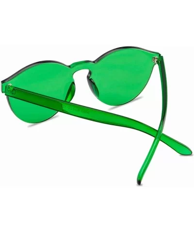 One Piece Rimless Sunglasses Transparent Candy Color Tinted Eyewear - Green - CV18D4LHAUX $7.44 Oversized