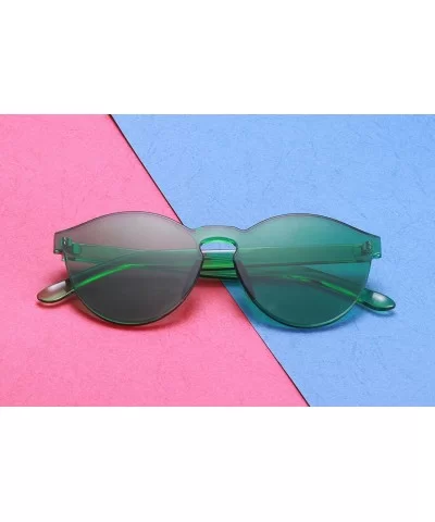 One Piece Rimless Sunglasses Transparent Candy Color Tinted Eyewear - Green - CV18D4LHAUX $7.44 Oversized