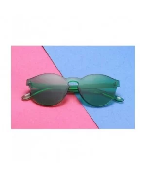 One Piece Rimless Sunglasses Transparent Candy Color Tinted Eyewear - Green - CV18D4LHAUX $7.44 Oversized