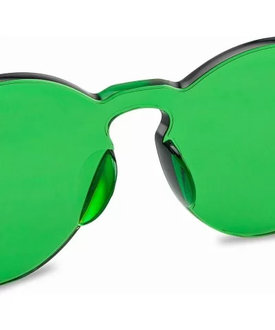 One Piece Rimless Sunglasses Transparent Candy Color Tinted Eyewear - Green - CV18D4LHAUX $7.44 Oversized