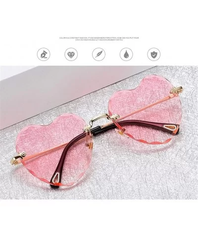 Heart-Shaped Rimless Sunglasses Women Gradient Lens Shade UV Protection - C5 - CP190NANQ60 $6.44 Rimless