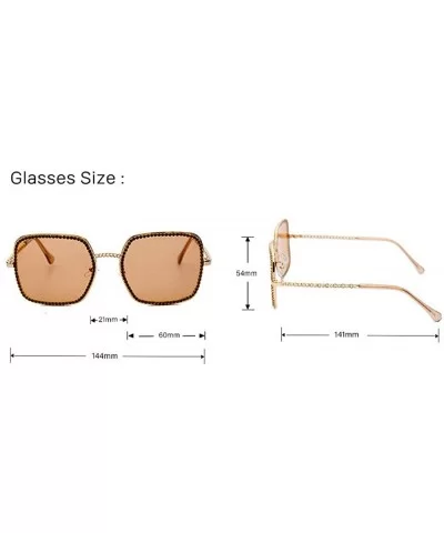 Square Large Frame Chain Diamond Sunglasses Pink Brown Unique Fashion New Rhinestone Glasses - Silver&transparent - CV18AHHUU...