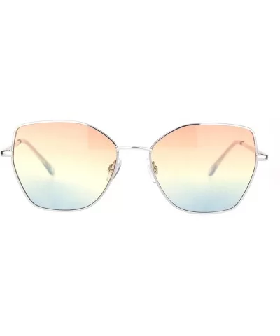 Womens Metal Rim Oceanic Gradient Lens Butterfly Sunglasses - Silver Orange Yellow Blue - C418OCYLQWM $10.55 Butterfly