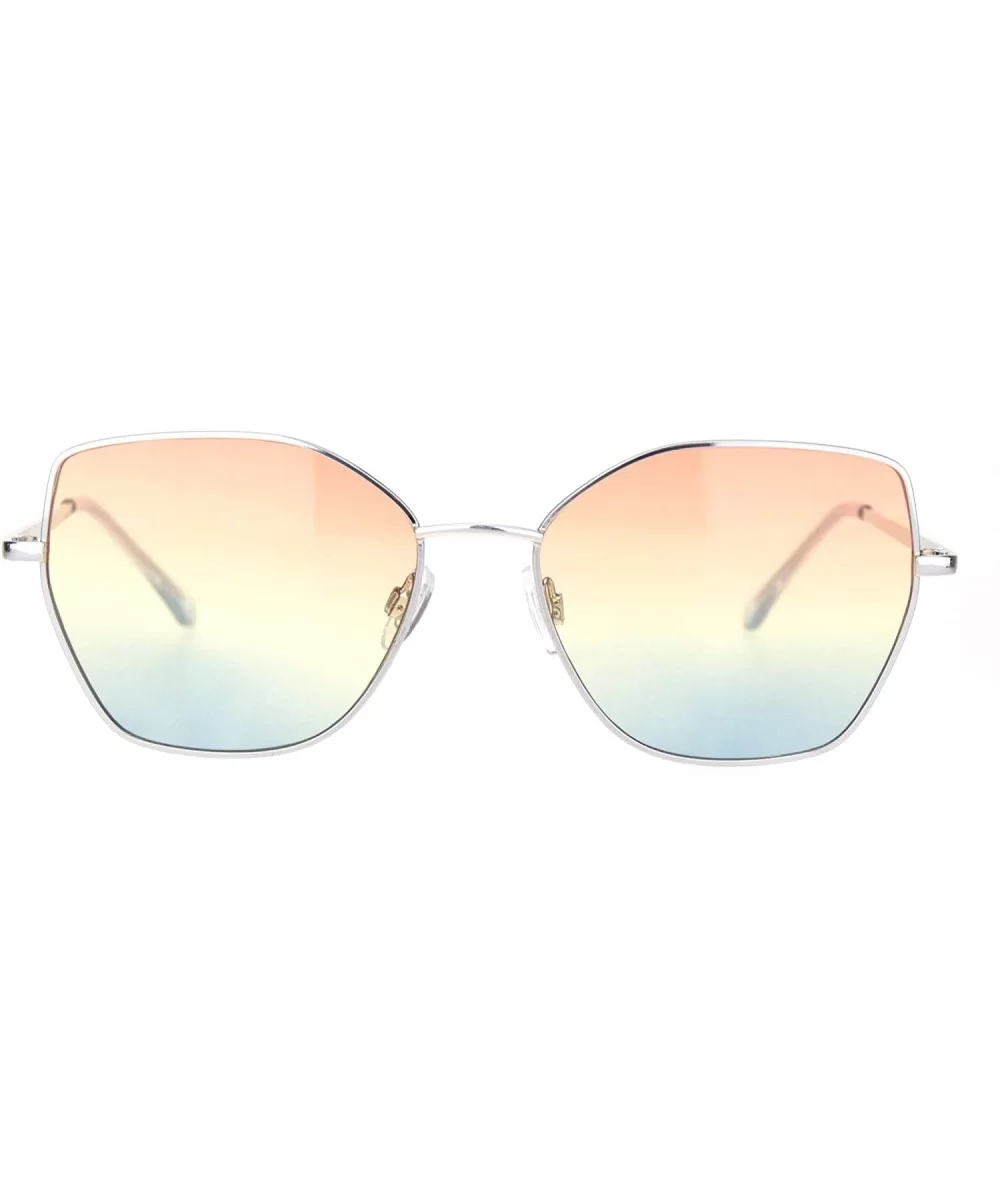 Womens Metal Rim Oceanic Gradient Lens Butterfly Sunglasses - Silver Orange Yellow Blue - C418OCYLQWM $10.55 Butterfly