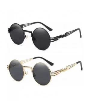 John Lennon Round Sunglasses Steampunk Metal Frame - Two Pairs Pack Black/Gold Black - CK184X8UER2 $17.73 Oversized