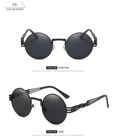 John Lennon Round Sunglasses Steampunk Metal Frame - Two Pairs Pack Black/Gold Black - CK184X8UER2 $17.73 Oversized