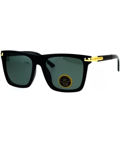 Mens Tempered Glass Lens Mobster Luxury Horn Rim Sunglasses - Black - CE12NVJ30HK $6.31 Rectangular