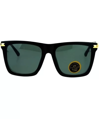 Mens Tempered Glass Lens Mobster Luxury Horn Rim Sunglasses - Black - CE12NVJ30HK $6.31 Rectangular