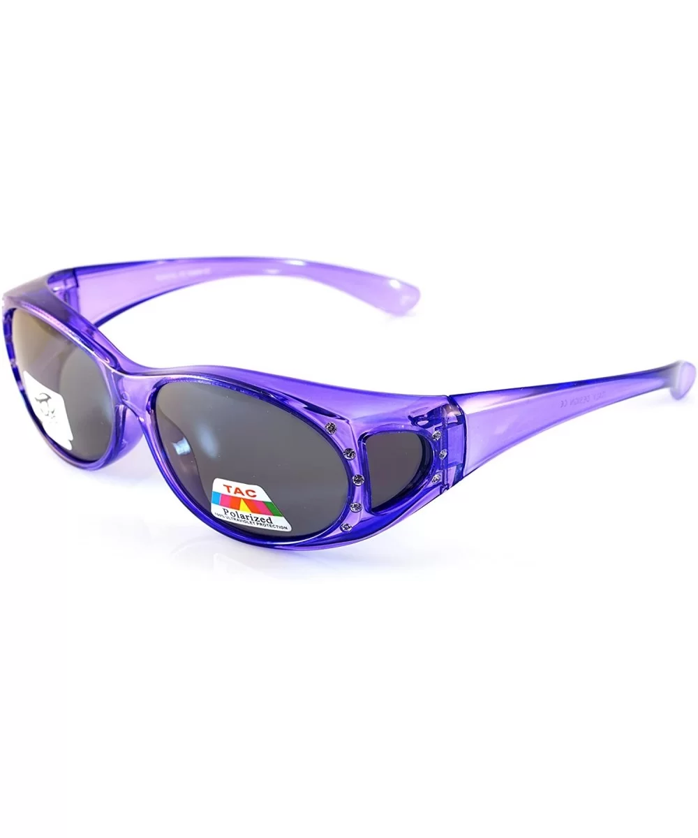 Clear Icy Bling Oval Polarized OTG Sunglasses with Side View P008 - Purple - CI1887S560S $11.22 Oval