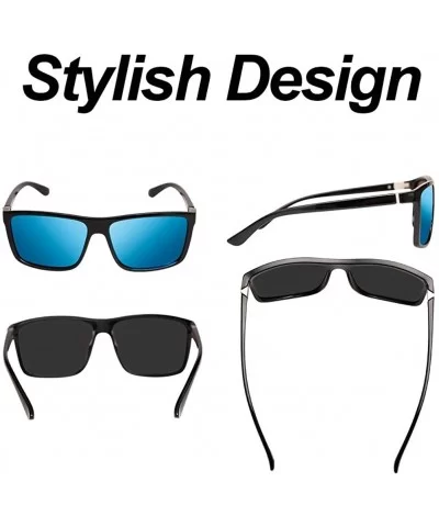 UV Polarized Sunglasses for Men-Women/Mens Rectangular Black Driving Sun Glasses - Blue - C018TA5UHY2 $6.49 Square